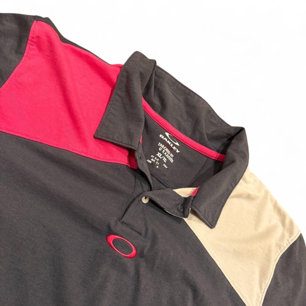 Oakley Ellipse Colorblock Performance Golf Polo Shirt Gray Pink Mens XL